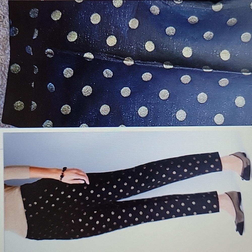 Talbots RSVP Chatham ankle pants black w/gold metallic polka dots 8P New…